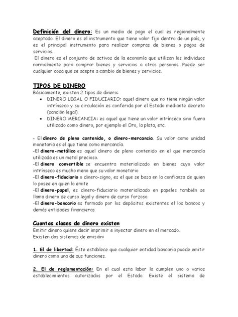Definición del dinero | Dinero | Bancos