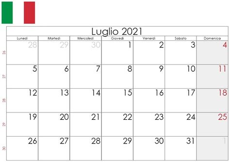 Calendario Da Stampare Luglio 2021