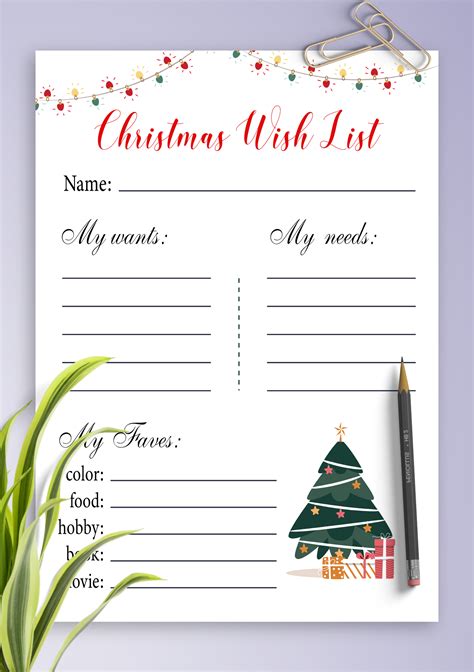 Printable Christmas T Wish List Template My Wish List