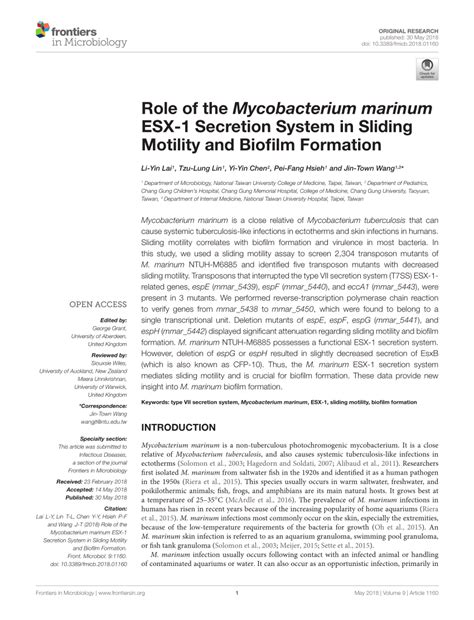 (PDF) Role of the Mycobacterium marinum ESX-1 Secretion System in ... 
