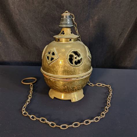 Antique Single Chain Brass Ball Thurible Censer Incense Burner With