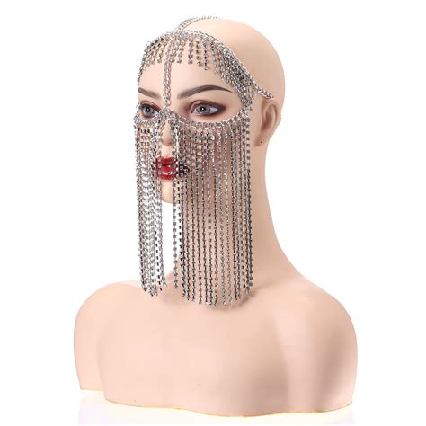 Tassel Veil Masks Handmade Rhinestone Chain Face Mask Dance Party