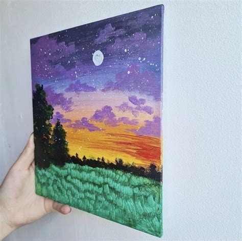 Sunset field, acrylic painting : r/acrylicpainting