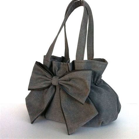 Gray Bow Purse Grey Bag Vegan Handbag With Bow Handmade Etsy Bow