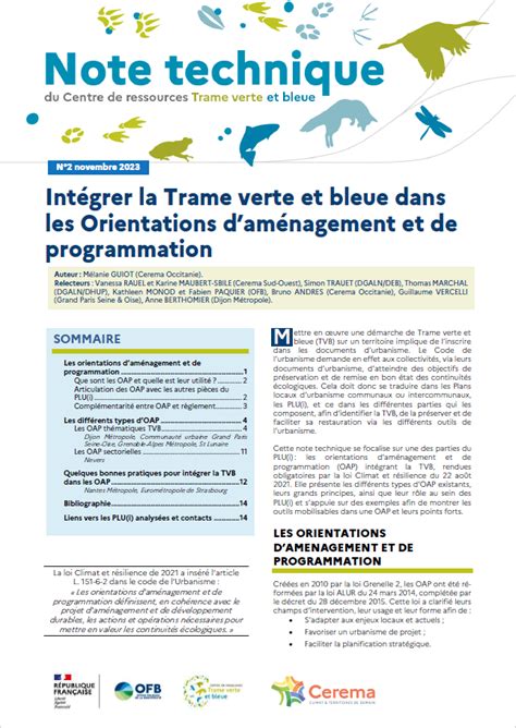 Intégrer la Trame verte et bleue dans les Orientations daménagement et