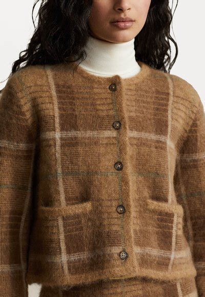 Polo Ralph Lauren Plaid Cardi Long Sleeve Cardigan Vest Camel Multi