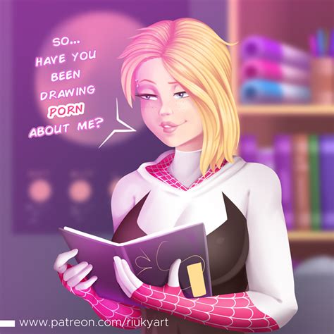 Rule 34 1girls Blonde Hair Busty Costume Dialogue English Text Eyes Female Gwen Stacy Hair Hero