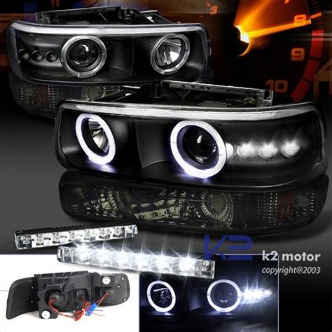 Buy BLACK 99 06 SILVERADO SMD HALO PROJECTOR HEADLIGHT SMOKE BUMPER LED