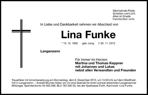 Traueranzeigen Von Lina Funke Trauer Nn De