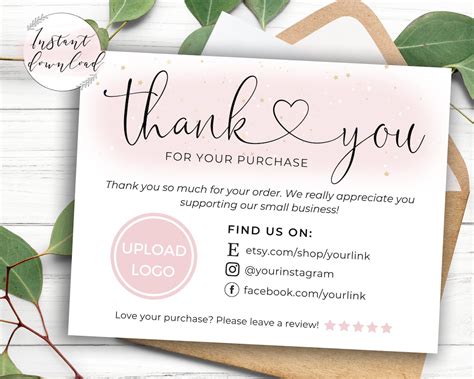 Etsy Thank You Business Card Printable Poshmark Thank You Etsy