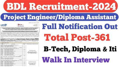 Bdl Recruitment Out B Tech Diploma Iti Total Post Walk In