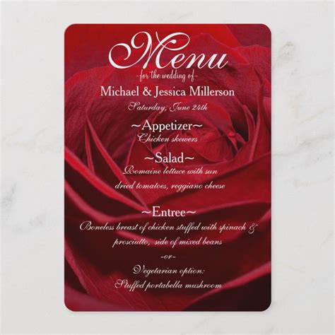 Beautiful Red Rose Wedding Menu Zazzle Red Rose Wedding Wedding