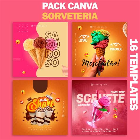 Pack Canva Editável Sorveteria Elo7 Produtos Especiais