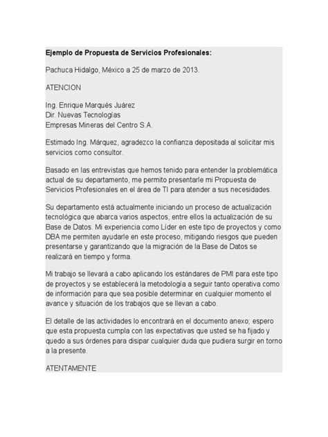 Ejemplo De Propuesta De Servicios Profesionales