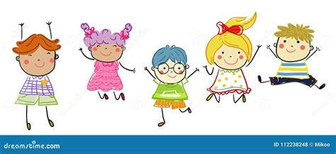 Gruppe Kinder Zeichnende Skizze Stock Abbildung Illustration Von