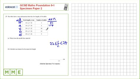 Gcse Maths Edexcel Foundation Specimen Paper Q Frequency Tables