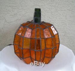 Rare Cracker Barrel Stained Glass Pumpkin Tiffany Lamp Halloween