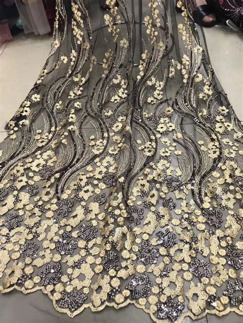 2018 Wedding Gold Sequence Nigerian Lace Fabric Bridal Fashion African