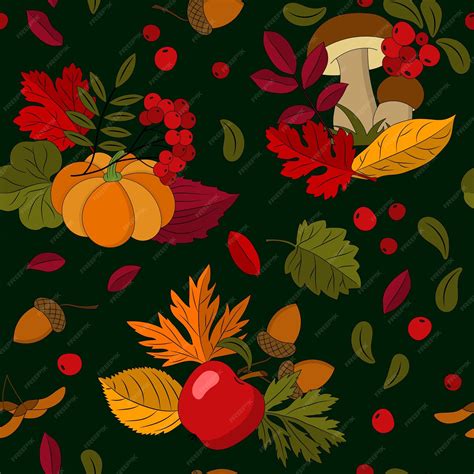 Premium Vector Seamless Autumn Pattern With Colorful Natural Elements