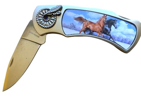 3 D Running Horses Pocket Knife Wild West Living