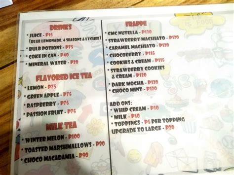 Menu at Café Mi Corazón cafe, Davao City