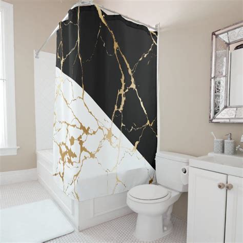 Luxury Gold Marble Abstract Black And White Pattern Shower Curtain