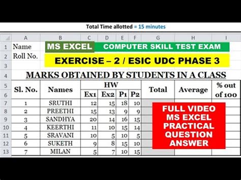 ESIC UDC PHASE 3 COMPUTER SKILL TEST FULL COURSE MS EXCEL PRACTICAL