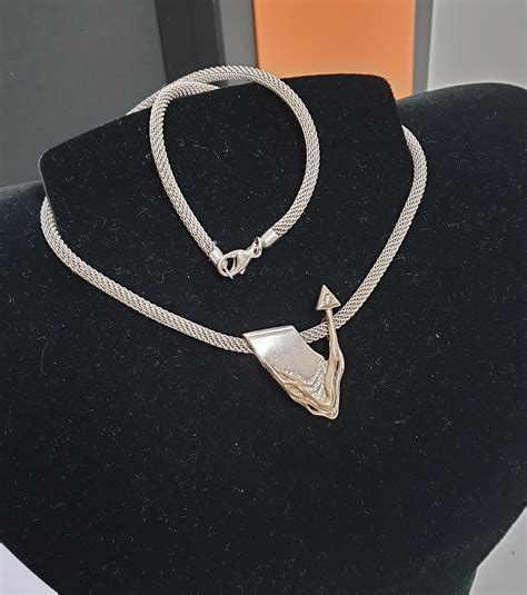 44 cm Kette Schlangenkette gewebt mit Designer Anhänger Pfeil Silber