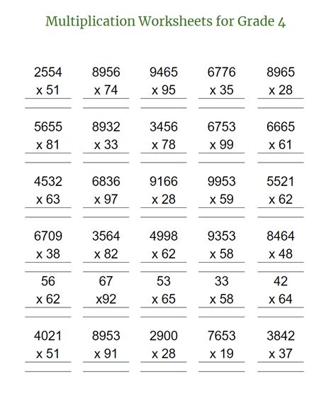 Printable Multiplication Worksheets For Grade 4 The Multiplication Table