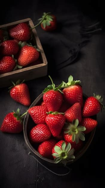 Un Plato De Fresas Con Un Plato De Fresas En El Fondo Foto Premium