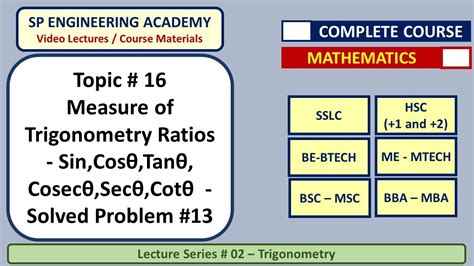 16 Measure of Trigonometry Ratios Sinθ Cosθ Tanθ Cosecθ Secθ and