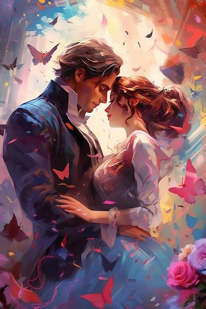 Premium Ai Image A Painting Of A Man And Woman With Butterflies On