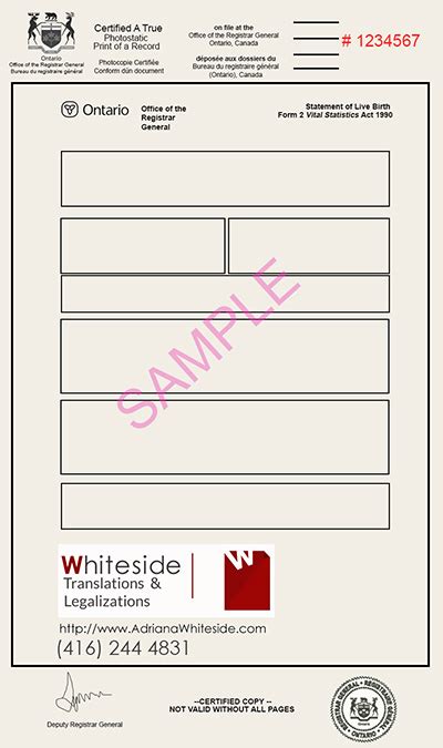 Ontario Long Form Birth Certificate Adriana Whiteside