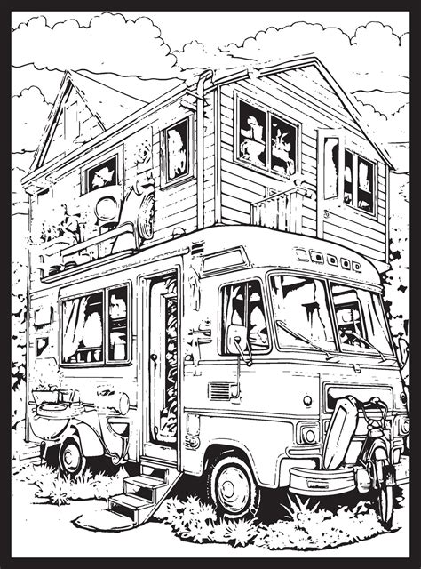 Rv Road Trip Coloring Pages Adults 25867613 Vector Art At Vecteezy