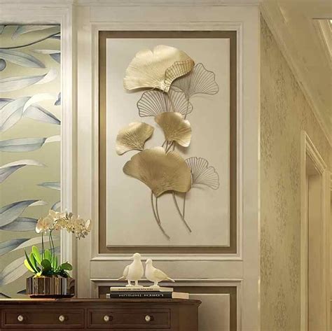 Modern Chinese Gold Wrought Iron Ginkgo Leaf Wall Crafts Decoration