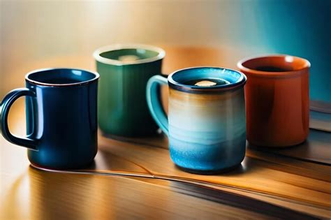 Tres Tazas Coloridas Sobre Una Mesa Una De Las Cuales Es Una Vela En