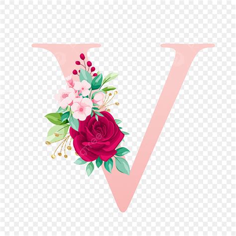 Oro Rosa Alfabeto Letra V Con Arreglo Flor Png Dibujos Logo Flor