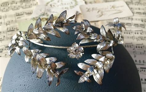 Silberne Vintage Brautkrone Antike Myrte Tiara Alte Boho Blumenkrone