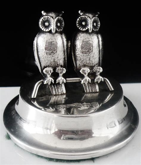 Sterling Silver Double Owl Menu Place Card Holder Levi Salaman 1905