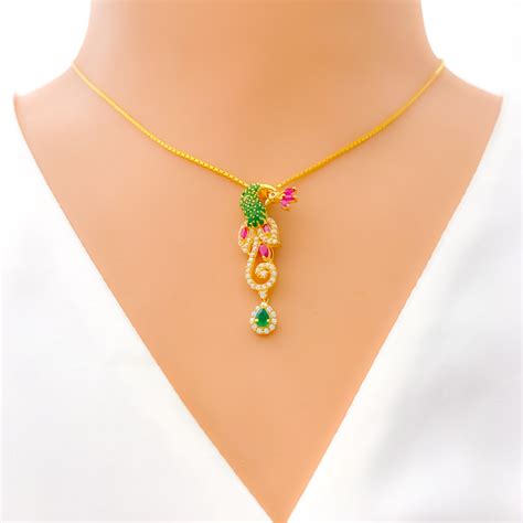 Vibrant Peacock 22k Gold Cz Necklace Set Andaaz Jewelers