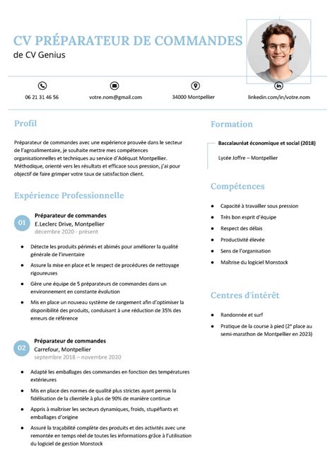 Cv Pr Parateur De Commandes Exemple