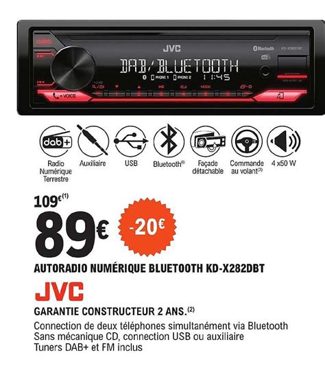 Promo Autoradio Numérique Bluetooth Kd x282dbt Jvc chez E Leclerc L