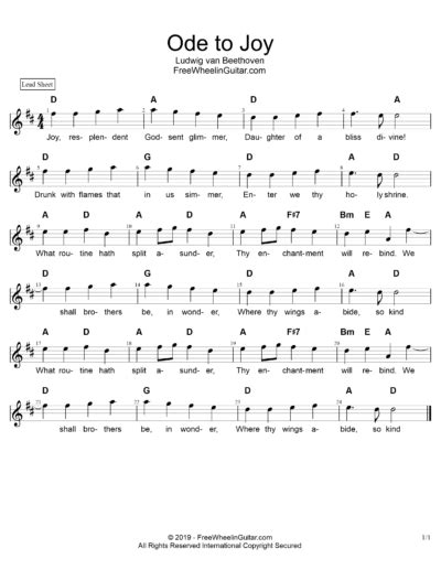 Ode to Joy - Sheet Music (D) | FreeWheelinGuitar.com