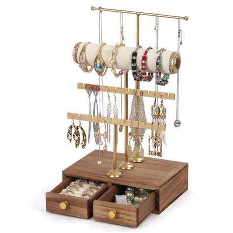 Porte Bijoux Arbre En Métal Bois Rustique Basic Tiroir Boîte De