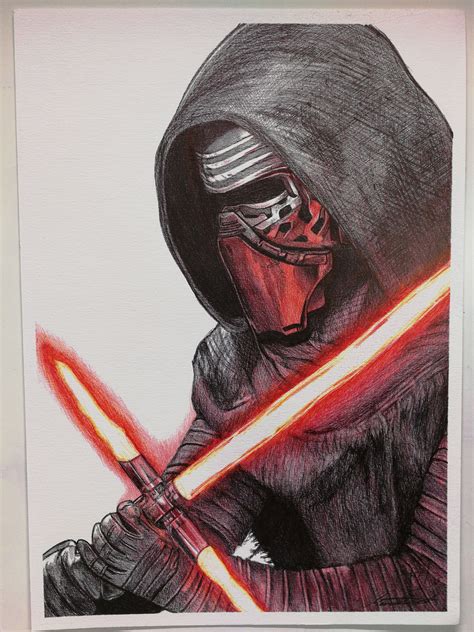 Original Kylo Ren Ballpoint Pen Drawing Etsy Uk Star Wars Art