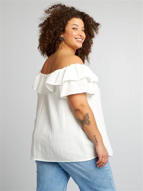 Blouse en gaze de coton à col bardot blanc Kiabi 18 00