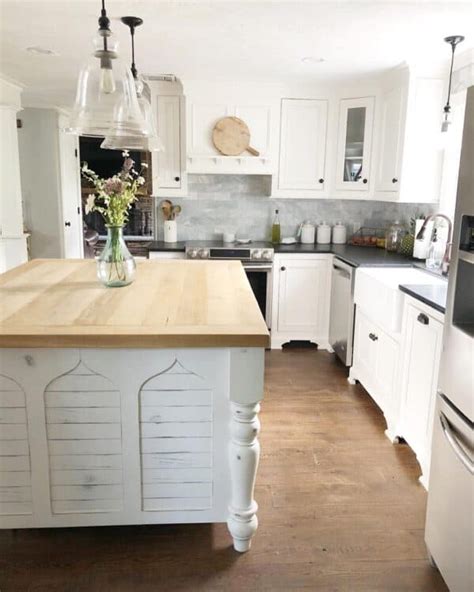 Weathered White Farmhouse Butcher Block Kitchen Island Soul Lane