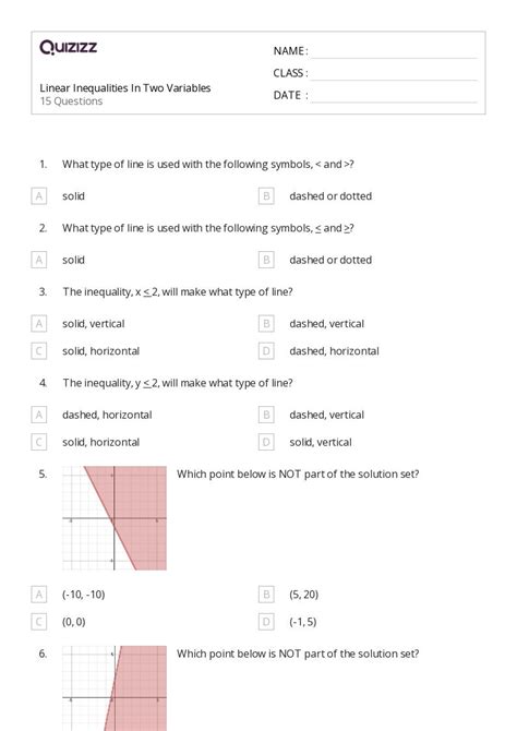 Two Variable Inequalities Worksheets For Th Class On Quizizz