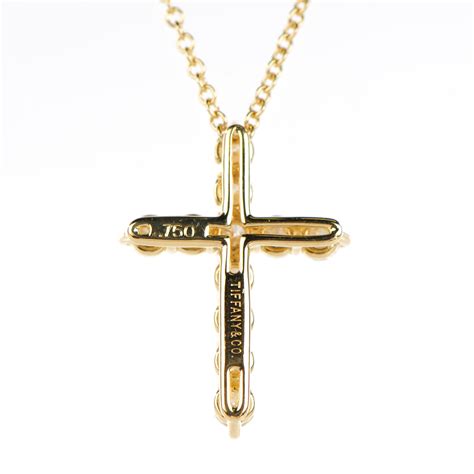 Tiffany 18k Yellow Gold Diamond Small Cross Pendant Necklace 132920