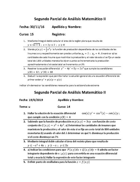 Ejemplos Segundo Parcial Ecom Fecha Apellido Y Nombre